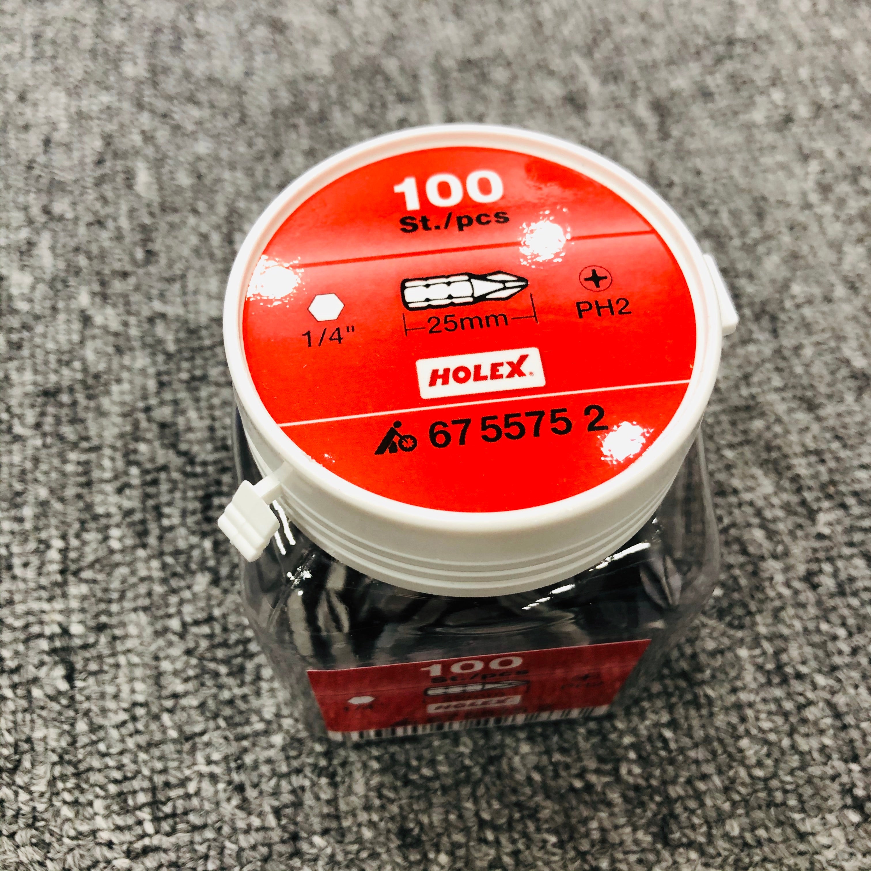 BỘ 100 ĐẦU BITS PHILLIPS PH2 CHUÔI 1/4 C 6,3 DÀI 25MM HOLEX 675575