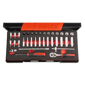 BỘ CẦN SIẾT VÀ ĐẦU KHẨU 1/4 INCH HOLEX GỒM 35 CHI TIẾT